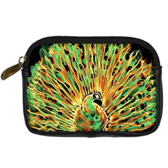 Unusual Peacock Drawn With Flame Lines Digital Camera Leather Case by Ket1n9