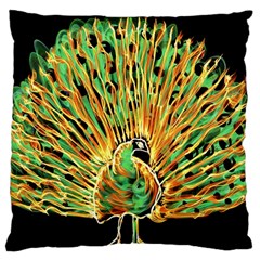 Unusual Peacock Drawn With Flame Lines Large Cushion Case (two Sides) by Ket1n9