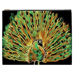 Unusual Peacock Drawn With Flame Lines Cosmetic Bag (xxxl) by Ket1n9