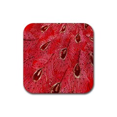 Red Peacock Floral Embroidered Long Qipao Traditional Chinese Cheongsam Mandarin Rubber Coaster (square) by Ket1n9