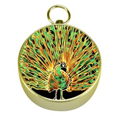 Unusual Peacock Drawn With Flame Lines Gold Compasses by Ket1n9