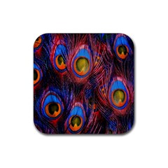 Pretty Peacock Feather Rubber Coaster (square) by Ket1n9