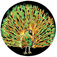 Unusual Peacock Drawn With Flame Lines Wooden Bottle Opener (round) by Ket1n9