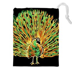 Unusual Peacock Drawn With Flame Lines Drawstring Pouch (5xl) by Ket1n9