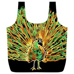 Unusual Peacock Drawn With Flame Lines Full Print Recycle Bag (xxxl) by Ket1n9