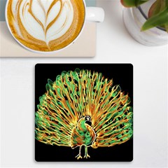 Unusual Peacock Drawn With Flame Lines Uv Print Square Tile Coaster  by Ket1n9