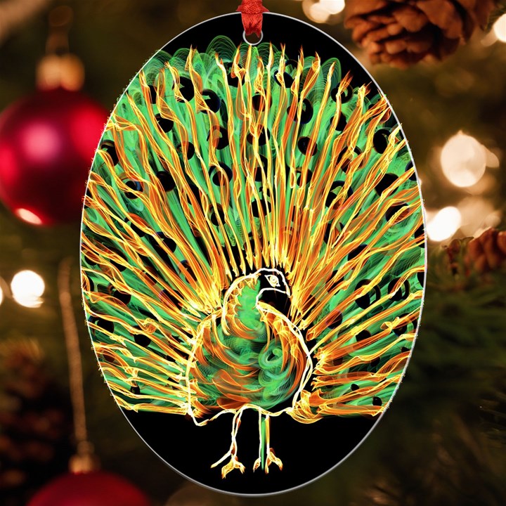 Unusual Peacock Drawn With Flame Lines UV Print Acrylic Ornament Oval