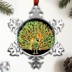 Unusual Peacock Drawn With Flame Lines Metal Small Snowflake Ornament by Ket1n9