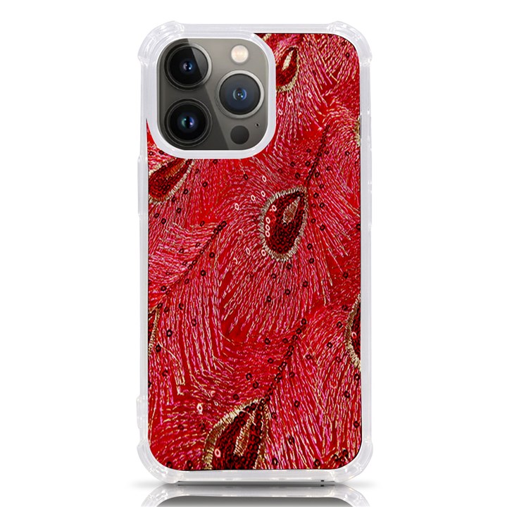 Red Peacock Floral Embroidered Long Qipao Traditional Chinese Cheongsam Mandarin iPhone 13 Pro TPU UV Print Case