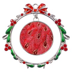 Red Peacock Floral Embroidered Long Qipao Traditional Chinese Cheongsam Mandarin Metal X mas Wreath Ribbon Ornament by Ket1n9