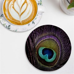 Peacock Feather Uv Print Round Tile Coaster by Ket1n9