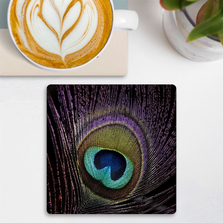 Peacock Feather UV Print Square Tile Coaster 