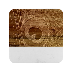 Peacock Feather Marble Wood Coaster (square) by Ket1n9