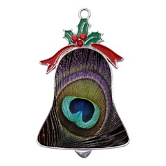 Peacock Feather Metal Holly Leaf Bell Ornament by Ket1n9