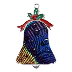 Peacock Feather Retina Mac Metal Holly Leaf Bell Ornament by Ket1n9