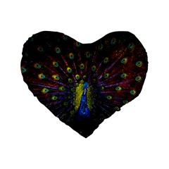 Beautiful Peacock Feather Standard 16  Premium Flano Heart Shape Cushions by Ket1n9