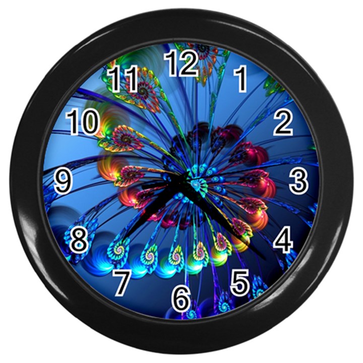 Top Peacock Feathers Wall Clock (Black)