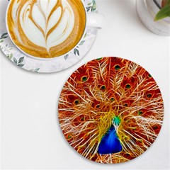 Fractal Peacock Art Uv Print Round Tile Coaster by Ket1n9