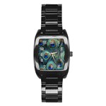 Feathers Art Peacock Sheets Patterns Stainless Steel Barrel Watch Front