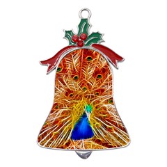 Fractal Peacock Art Metal Holly Leaf Bell Ornament by Ket1n9