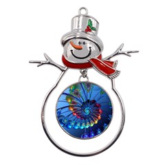 Top Peacock Feathers Metal Snowman Ornament by Ket1n9