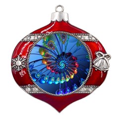 Top Peacock Feathers Metal Snowflake And Bell Red Ornament by Ket1n9