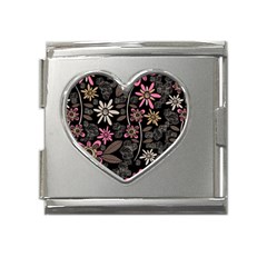 Flower Art Pattern Mega Link Heart Italian Charm (18mm) by Ket1n9