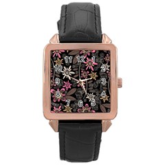 Flower Art Pattern Rose Gold Leather Watch  by Ket1n9