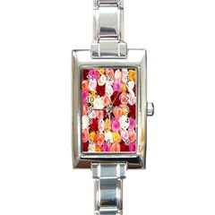 Rose Color Beautiful Flowers Rectangle Italian Charm Watch by Ket1n9