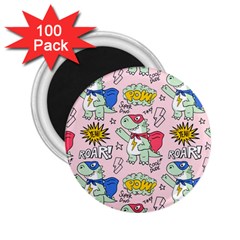 Seamless Pattern With Many Funny Cute Superhero Dinosaurs T-rex Mask Cloak With Comics Style Inscrip 2 25  Magnets (100 Pack)  by Ket1n9