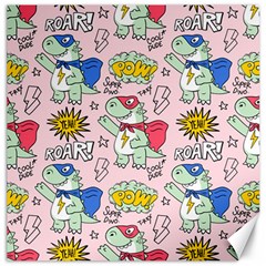 Seamless Pattern With Many Funny Cute Superhero Dinosaurs T-rex Mask Cloak With Comics Style Inscrip Canvas 16  X 16  by Ket1n9