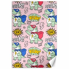 Seamless Pattern With Many Funny Cute Superhero Dinosaurs T-rex Mask Cloak With Comics Style Inscrip Canvas 24  X 36  by Ket1n9