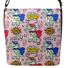 Seamless Pattern With Many Funny Cute Superhero Dinosaurs T-rex Mask Cloak With Comics Style Inscrip Flap Closure Messenger Bag (s) by Ket1n9