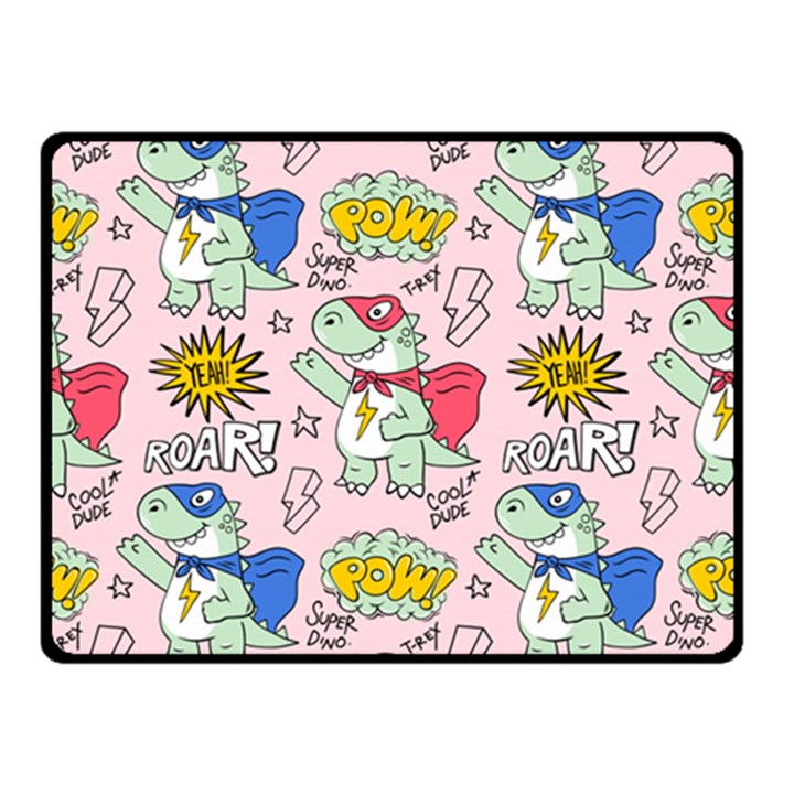 Seamless Pattern With Many Funny Cute Superhero Dinosaurs T-rex Mask Cloak With Comics Style Inscrip Two Sides Fleece Blanket (Small)