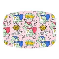 Seamless Pattern With Many Funny Cute Superhero Dinosaurs T-rex Mask Cloak With Comics Style Inscrip Mini Square Pill Box by Ket1n9