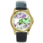 Horse Horses Animal World Green Round Gold Metal Watch Front