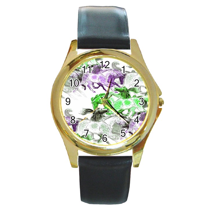 Horse Horses Animal World Green Round Gold Metal Watch