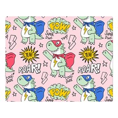 Seamless Pattern With Many Funny Cute Superhero Dinosaurs T-rex Mask Cloak With Comics Style Inscrip Premium Plush Fleece Blanket (large) by Ket1n9