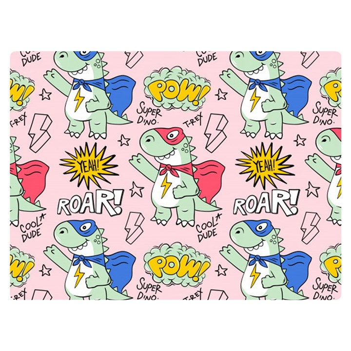 Seamless Pattern With Many Funny Cute Superhero Dinosaurs T-rex Mask Cloak With Comics Style Inscrip Premium Plush Fleece Blanket (Extra Small)