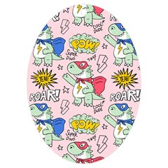 Seamless Pattern With Many Funny Cute Superhero Dinosaurs T-rex Mask Cloak With Comics Style Inscrip Uv Print Acrylic Ornament Oval by Ket1n9