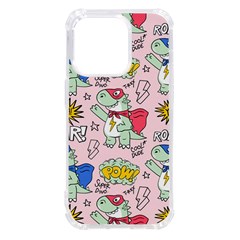 Seamless Pattern With Many Funny Cute Superhero Dinosaurs T-rex Mask Cloak With Comics Style Inscrip Iphone 14 Pro Tpu Uv Print Case by Ket1n9