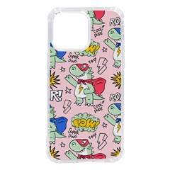 Seamless Pattern With Many Funny Cute Superhero Dinosaurs T-rex Mask Cloak With Comics Style Inscrip Iphone 14 Pro Max Tpu Uv Print Case by Ket1n9