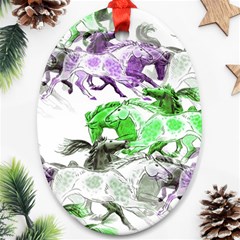 Horse Horses Animal World Green Oval Ornament (two Sides) by Ket1n9