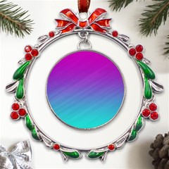 Background Pink Blue Gradient Metal X mas Wreath Ribbon Ornament