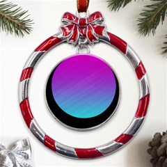 Background Pink Blue Gradient Metal Red Ribbon Round Ornament