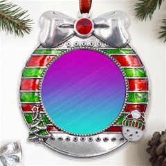 Background Pink Blue Gradient Metal X Mas Ribbon With Red Crystal Round Ornament