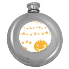 Pumpkin Halloween Deco Garland Round Hip Flask (5 Oz) by Ket1n9