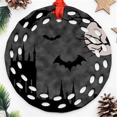 Halloween Background Halloween Scene Round Filigree Ornament (two Sides) by Ket1n9