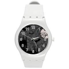 Halloween Background Halloween Scene Round Plastic Sport Watch (m) by Ket1n9