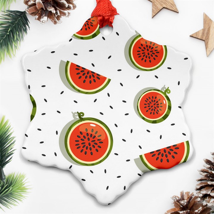 Seamless Background Pattern-with-watermelon Slices Snowflake Ornament (Two Sides)